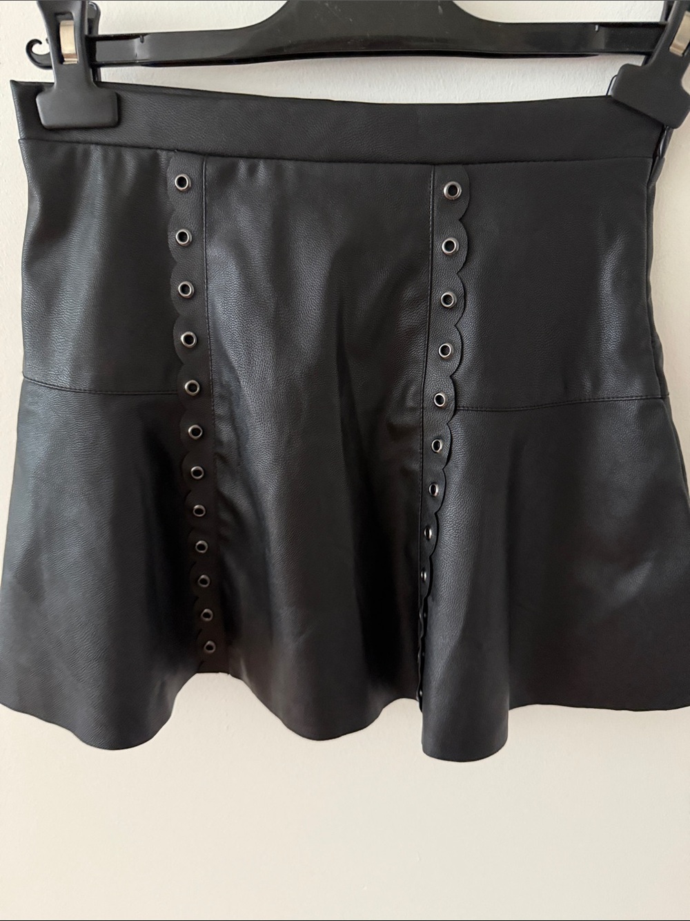 Mayoral Girls Black Faux Leather Mini Flare Skirt with Grommets. Size 14.